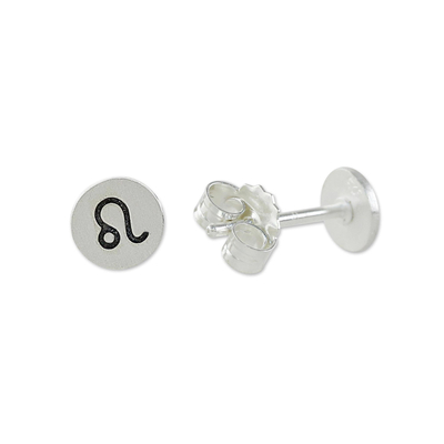 Sterling silver stud earrings, 'Satin Leo' - Sterling Silver Leo Stud Earrings from Thailand
