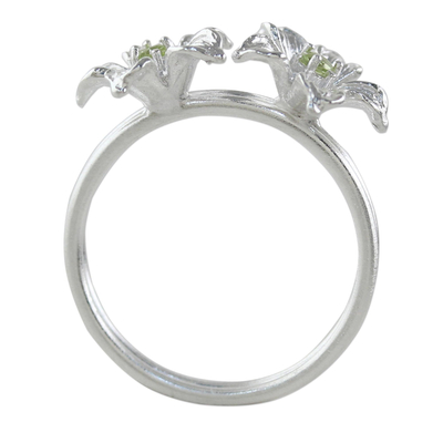 Peridot cocktail ring, 'Green Winter Blooms' - Thai Peridot and Sterling Silver Floral Cocktail Ring
