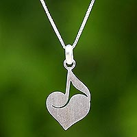 Sterling silver heart pendant necklace, 'Music of the Heart' - Sterling Silver Heart Shaped Pendant Necklace from Thailand
