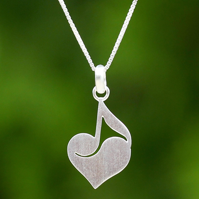 Sterling silver heart pendant necklace, 'Music of the Heart' - Sterling Silver Heart Shaped Pendant Necklace from Thailand