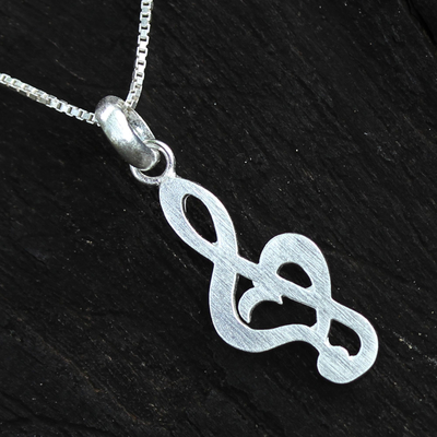 Sterling silver pendant necklace, 'Musical Soul' - Treble Clef Sterling Silver Pendant Necklace from Thailand