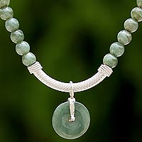 Jade beaded pendant necklace, 'Green Royalty' - Jade and Sterling Silver Beaded Pendant Necklace Thailand