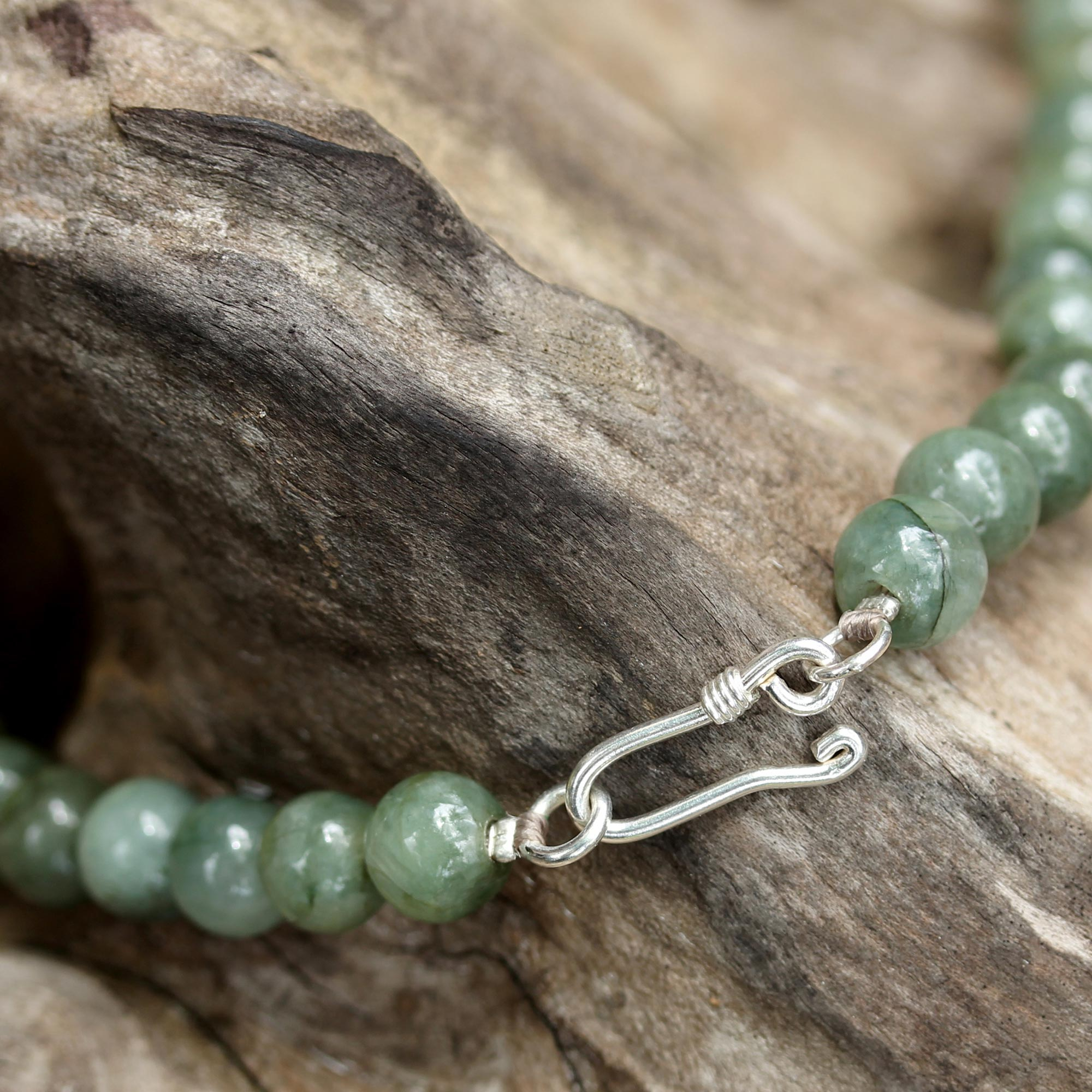 Jade and Sterling Silver Beaded Pendant Necklace Thailand - Green ...