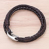 Leather wrap bracelet, 'Braided Friendship in Coffee' - Brown Braided Leather Wrap Bracelet from Thailand