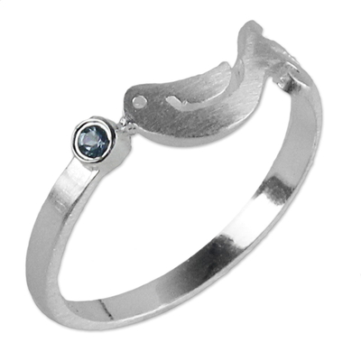 Blue topaz band ring, 'Gift from a Dove' - Sterling Silver Blue Topaz Bird Band Ring from Thailand