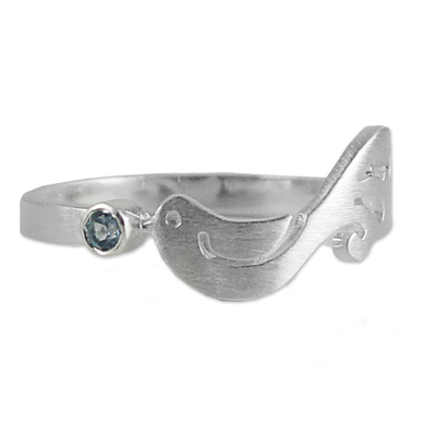 Blue topaz band ring, 'Gift from a Dove' - Sterling Silver Blue Topaz Bird Band Ring from Thailand