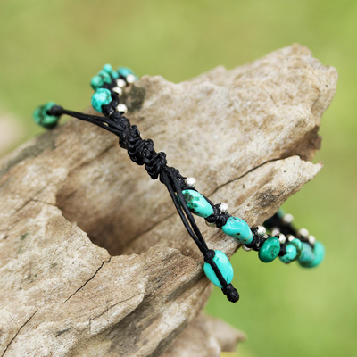 Sterling silver braided bracelet, 'Turquoise Bohemian' - Thai Jewelry Braided Bracelet Turquoise Color 925 Silver