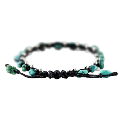 Sterling silver braided bracelet, 'Turquoise Bohemian' - Thai Jewellery Braided Bracelet Turquoise Color 925 Silver
