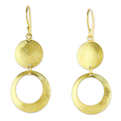 Gold plated dangle earrings, 'Golden Shimmering Moon' - Thai Gold Plated Sterling Silver Circular Dangle Earrings