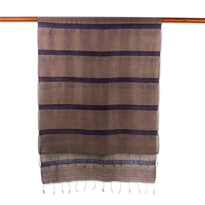 Schal aus Seidenmischung - Handgewebter gestreifter Schal aus Seide und Viskose aus Thailand