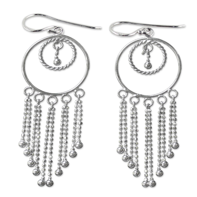 Sterling silver chandelier earrings, 'Dream Protectors' - Thai Artisan Jewelry Sterling Silver Chandelier Earrings