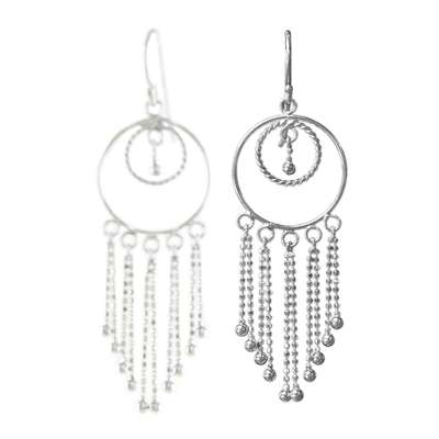 Sterling silver chandelier earrings, 'Dream Protectors' - Thai Artisan Jewelry Sterling Silver Chandelier Earrings