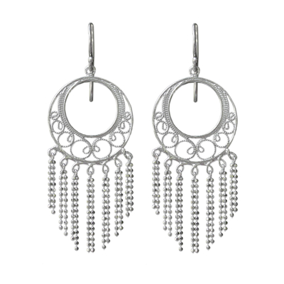 Sterling silver chandelier earrings, 'Raining Romance' - Sterling Silver Chandelier Earrings from Thailand