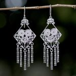 Sterling silver chandelier earrings, 'Diamond Hearts' - Thai Sterling Silver Diamond Shaped Chandelier Earrings