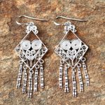 Sterling silver chandelier earrings, 'Diamond Hearts' - Thai Sterling Silver Diamond Shaped Chandelier Earrings