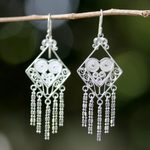 Sterling silver chandelier earrings, 'Diamond Hearts' - Thai Sterling Silver Diamond Shaped Chandelier Earrings