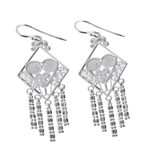 Sterling silver chandelier earrings, 'Diamond Hearts' - Thai Sterling Silver Diamond Shaped Chandelier Earrings