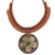 Coconut shell and leather flower pendant necklace, 'Rustic Frangipani' - Thai Leather and Coconut Shell Floral Handmade Necklace thumbail