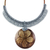 Coconut shell and leather flower pendant necklace, 'Rustic Frangipani in Grey' - Grey Leather and Coconut Shell Floral Statement Necklace thumbail
