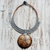 Coconut shell and leather flower pendant necklace, 'Rustic Frangipani in Grey' - Grey Leather and Coconut Shell Floral Statement Necklace (image 2c) thumbail