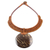 Coconut shell and leather pendant necklace, 'Rustic Moon' - Burnt Orange Leather and Coconut Shell Statement Necklace (image 2e) thumbail