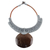 Coconut shell and leather statement necklace, 'Rustic Moon in Grey' - Thai Ivory Leather and Coconut Shell Statement Necklace thumbail