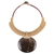 Coconut shell and leather statement necklace, 'Rustic Moon in Beige' - Thai Beige Leather and Coconut Shell Statement Necklace thumbail