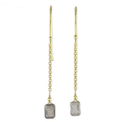 Gold plated labradorite dangle earrings, 'Golden Gleam' - Labradorite Dangle Earrings from Thailand