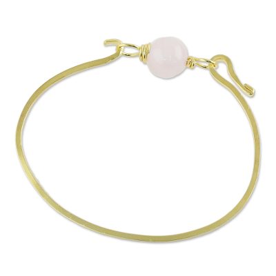 Gold plated rose quartz pendant bracelet, 'Always Lucky' - Gold Plated Rose Quartz Pendant Bracelet from Thailand