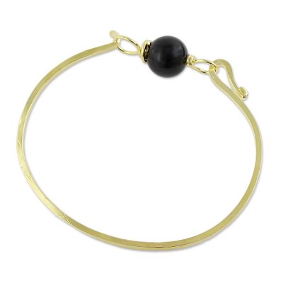 Gold plated onyx pendant bracelet, 'Always Lucky' - Gold Plated Onyx Pendant Bracelet from Thailand