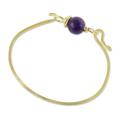 Gold plated amethyst pendant bracelet, 'Always Lucky' - Gold Plated Amethyst Pendant Bracelet from Thailand