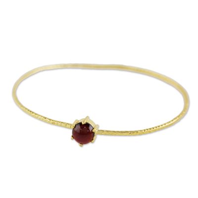 Gold plated garnet bangle bracelet, 'Meteor' - Gold Plated Garnet Bangle Bracelet from Thailand