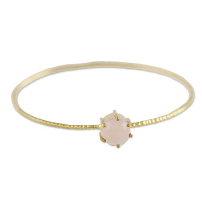 Gold plated chalcedony bangle bracelet, 'Stellar Bloom' - Thai Gold Plated Pink Chalcedony Pendant Bangle Bracelet