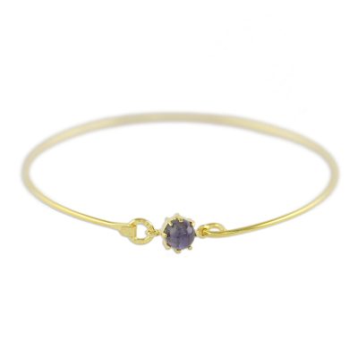 Gold plated iolite bangle bracelet, 'Charming Luck' - Gold Plated Iolite Bangle Bracelet from Thailand