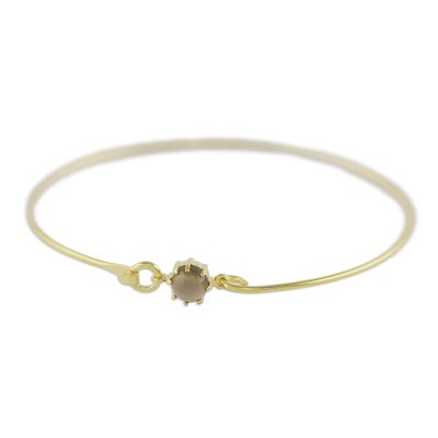 Gold plated smoky quartz bangle bracelet, 'Charming Luck in Brown' - Gold Plated Smoky Quartz Bangle Bracelet from Thailand