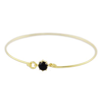Gold plated onyx bangle bracelet, 'Charming Luck in Black' - Gold Plated Black Onyx Bangle Bracelet from Thailand