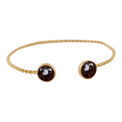 Gold plated garnet cuff braclet, 'Gold Charm in Red' - Gold Plated Garnet Cuff Bracelet from Thailand