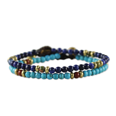 Multi-Edelstein Perlen Armbänder, „Fantastic Blue“ – Zwei Perlenarmbänder aus Jaspis und Unakit