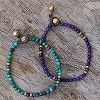 Pulseras con cuentas de piedras preciosas múltiples - Dos pulseras con cuentas multigemas de ojo de tigre y serpentina