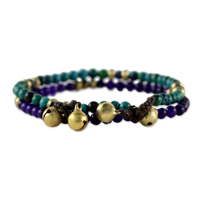 Multi-gemstone beaded bracelets, 'Magical Earth' - Two Serpentine and Tiger's Eye Multigem Beaded Bracelets