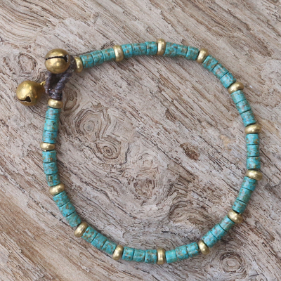 Armband aus Messingperlen - Armband aus Thai-Perlen aus Messing und rekonstituiertem Türkis