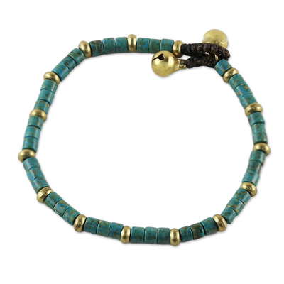 Brass beaded bracelet, 'Temple of Love' - Brass and Reconstituted Turquoise Thai Beaded Bracelet