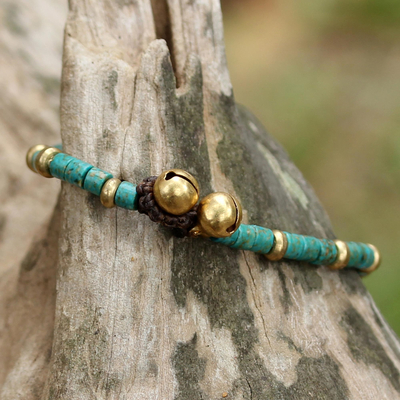 Brass beaded bracelet, 'Temple of Love' - Brass and Reconstituted Turquoise Thai Beaded Bracelet