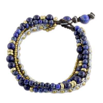 Novica Brass and Lapis Lazuli Multi-Strand Beaded Bracelet