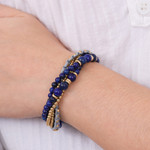 Lapis lazuli beaded bracelet, 'Brisk Ocean' - Brass and Lapis Lazuli Multi-Strand Beaded Bracelet