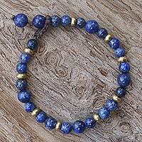 Lapis Lazuli and Brass Beaded Bracelet from Thailand,'Beautiful Thai in Blue'