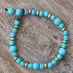 Beaded bracelet, 'Beautiful Thai in Light Blue' - Brass and Calcite Beaded Bracelet from Thailand