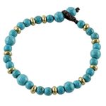 Beaded bracelet, 'Beautiful Thai in Light Blue' - Brass and Calcite Beaded Bracelet from Thailand