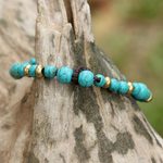 Beaded bracelet, 'Beautiful Thai in Light Blue' - Brass and Calcite Beaded Bracelet from Thailand