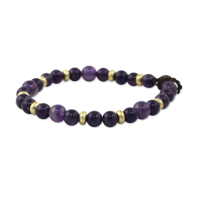 Amethyst beaded bracelet, 'Beautiful Thai in Purple' - Amethyst and Brass Beaded Bracelet from Thailand